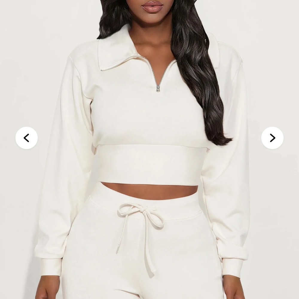 NWT Fashion Nova Light Cream Quarter Zip Sweatshirt